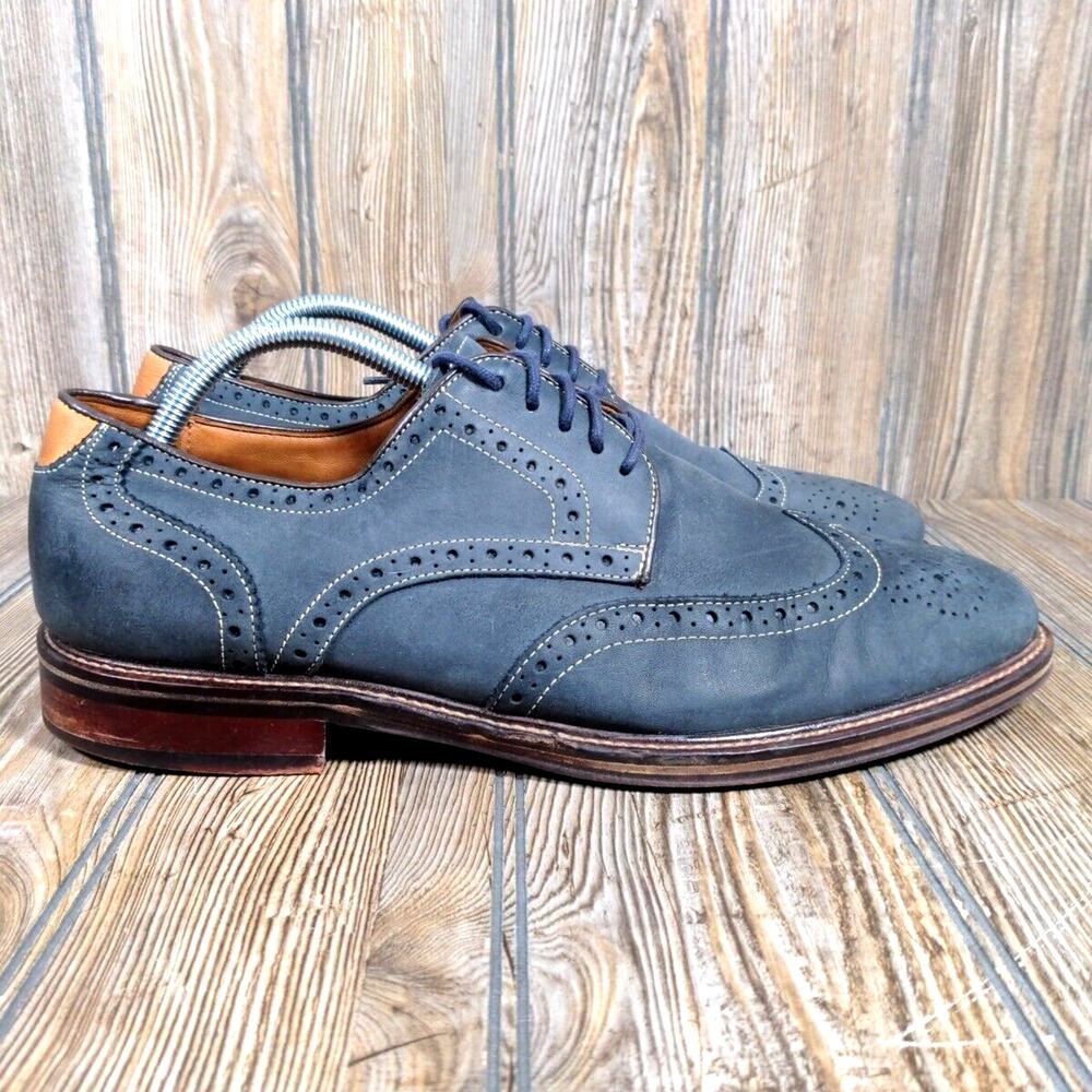 Johnston Murphy Warner Oiled Leather Wingtip Oxford Navy Gray‎ Men Sz 10.5